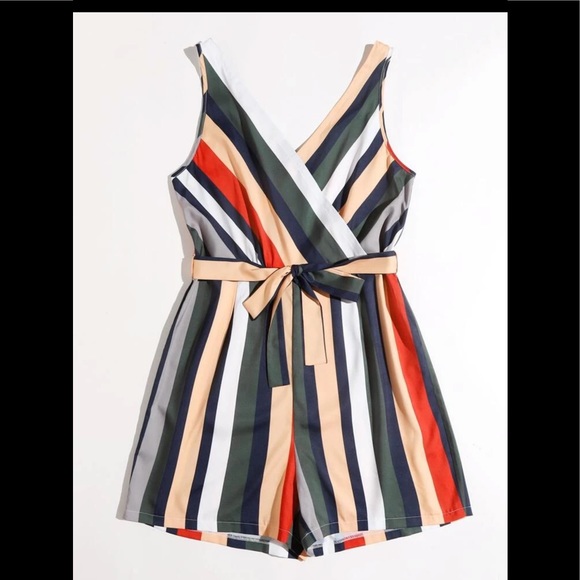 SHEIN Plus Striped Self Tie Tank Romper 4XL - Picture 3 of 7